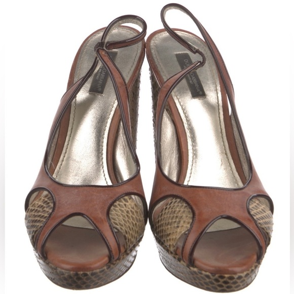 Dolce & Gabbana Block Heel Leather Pumps US Size 9 Brown Heels Professional Y2K - Picture 1 of 5
